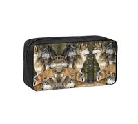 JIUTY Different Colored Wolves Printed Stationery Organizer Large Pencil Bag Smooth Zip Polyester Pouch for Teens School Work Trips