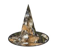 JIUTY Different Colored Wolves Printing 2 Piece Cosplay Witch Cap Halloween Parties Hat, Witch Costume Accessory For Halloween Party