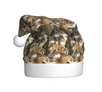 JIUTY Different Colored Wolves Printing Unisex Santa Hat For Christmas Headwear Thicken Xmas Hats Stage Halloween Community