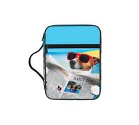 JIUTY Dog with Glasses Reading Newspaper Ocean Beach Printed Bible Tote Bag with Sturdy Handle Protective Carrying Case for Church Worship & Pilgrimage