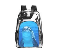 JIUTY Dolphin With A Smile Print Clear Security Backpack Pvc School Bookbag Travel Front Pocket Side Mesh Modern Utility
