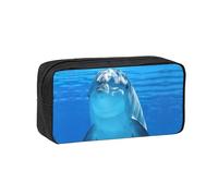 JIUTY Dolphin with a Smile Printed Stationery Organizer Large Pencil Bag Smooth Zip Polyester Pouch for Teens School Work Trips