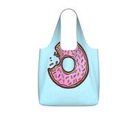 JIUTY Donut Print Foldaway Reusable Shopping Carrier 25l Polyester Tote Grocery Travel Weekend Bag Gift Pick