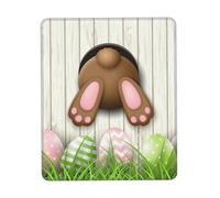 JIUTY Easter Bunny Wooden Hole Mouse Pad With Stitched Edge Non-Slip Rubber Base Washable Mouse Pads For Computers Laptop