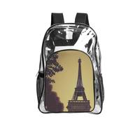 JIUTY Eiffel Tower Paris Print Clear Security Backpack Pvc School Bookbag Travel Front Pocket Side Mesh Modern Utility