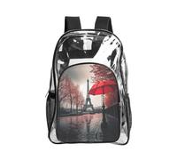 JIUTY Eiffel Tower With Red Umbrella Print Clear Security Backpack Pvc School Bookbag Travel Front Pocket Side Mesh Modern Utility