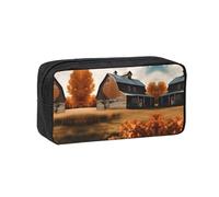 JIUTY Fall Country Barn Printed Stationery Organizer Large Pencil Bag Smooth Zip Polyester Pouch for Teens School Work Trips