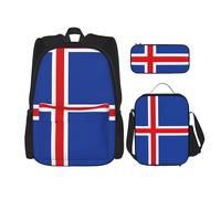 JIUTY Flag of Iceland 3pcs Backpack 16" School Bookbag with Lunch Box Large Backpacks for Elementary Preschool