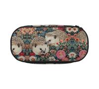 JIUTY Floral Hedgehogs Cute Aesthetic Big Capacity Zipper Pencil Cases Pen,Portable Office Desk Organizer for Adults