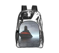 JIUTY Giant Nuclear Ship Print Clear Security Backpack Pvc School Bookbag Travel Front Pocket Side Mesh Modern Utility