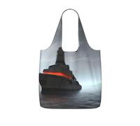 JIUTY Giant Nuclear Ship Print Foldaway Reusable Shopping Carrier 25l Polyester Tote Grocery Travel Weekend Bag Gift Pick