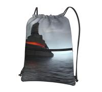 JIUTY Giant Nuclear Ship Print Zipper Closure Backpack, Drawstring Shoulder Bag, Compact Light for Workout and Sessions