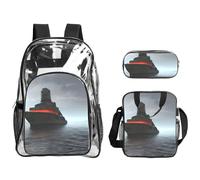 JIUTY Giant Nuclear Ship Printed Backpack Set 3 In 1 Clear Bag Set For School Work Stadium Events And Daily Carry