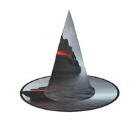 JIUTY Giant Nuclear Ship Printing 2 Piece Cosplay Witch Cap Halloween Parties Hat, Witch Costume Accessory For Halloween Party