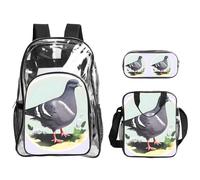 JIUTY Grey Pigeon Print Printed Backpack Set 3 In 1 Clear Bag Set For School Work Stadium Events And Daily Carry