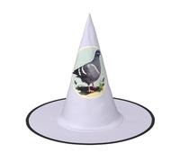 JIUTY Grey Pigeon Print Printing 2 Piece Cosplay Witch Cap Halloween Parties Hat, Witch Costume Accessory For Halloween Party
