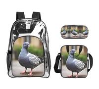 JIUTY Grey Pigeon Printed Backpack Set 3 In 1 Clear Bag Set For School Work Stadium Events And Daily Carry