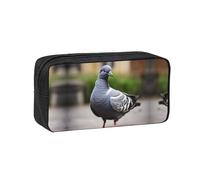 JIUTY Grey Pigeon Printed Stationery Organizer Large Pencil Bag Smooth Zip Polyester Pouch for Teens School Work Trips