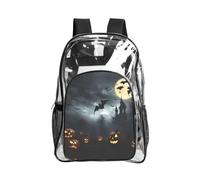 JIUTY Halloween Flying Bats 4 Print Clear Security Backpack Pvc School Bookbag Travel Front Pocket Side Mesh Modern Utility