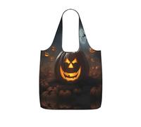 JIUTY Halloween Ghost Pumpkin Print Foldaway Reusable Shopping Carrier 25l Polyester Tote Grocery Travel Weekend Bag Gift Pick