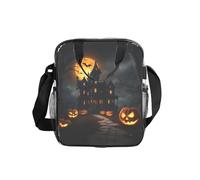 JIUTY Halloween Horror Print Clear Lunch Sack See Through PVC Bag with Crossbody Strap Top Handles Clean Utility