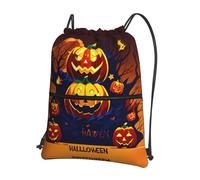JIUTY Halloween Pumpkin Print Zipper Closure Backpack, Drawstring Shoulder Bag, Compact Light for Workout and Sessions