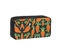 JIUTY Happy Carrot Seamless Pattern Printed Stationery Organizer Large Pencil Bag Smooth Zip Polyester Pouch for Teens School Work Trips