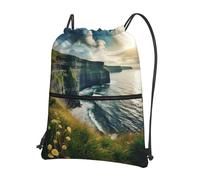 JIUTY Ireland Outdoors County Clare The Cliffs Print Zipper Closure Backpack, Drawstring Shoulder Bag, Compact Light for Workout and Sessions