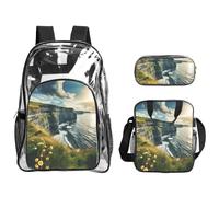 JIUTY Ireland Outdoors County Clare The Cliffs Printed Backpack Set 3 In 1 Clear Bag Set For School Work Stadium Events And Daily Carry
