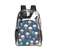 JIUTY Jellyfish Pattern Print Clear Security Backpack Pvc School Bookbag Travel Front Pocket Side Mesh Modern Utility