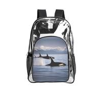 JIUTY Killer Whales Swim Along Print Clear Security Backpack Pvc School Bookbag Travel Front Pocket Side Mesh Modern Utility