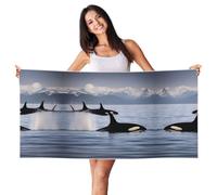 JIUTY Killer Whales Swim Along Printing 1 Pcs Peach Skin Velvet Quick Dry Lightweight Print Beach Towel For Beach,Gym,Outdoor,Indoor