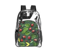 JIUTY Leaves And Ladybug Print Clear Security Backpack Pvc School Bookbag Travel Front Pocket Side Mesh Modern Utility
