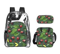 JIUTY Leaves And Ladybug Printed Backpack Set 3 In 1 Clear Bag Set For School Work Stadium Events And Daily Carry