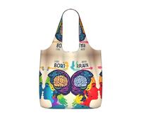 JIUTY Left And Right Brain Advantage Print Foldaway Reusable Shopping Carrier 25l Polyester Tote Grocery Travel Weekend Bag Gift Pick