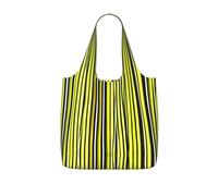 JIUTY Lemon Zest Yellow Stripes Pattern Print Foldaway Reusable Shopping Carrier 25l Polyester Tote Grocery Travel Weekend Bag Gift Pick