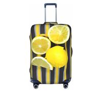 JIUTY Lemon Zest Yellow Stripes Printing Large Suitcase Cover, Stretchable Suitcase Cover with Double-Sided Print, Keeps Luggage Closed