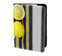 JIUTY Lemon Zest Yellow Stripes Printing Passport Holder for Women Men,Cowhide Passport Travel Wallet, Travel Document Cover Accessories