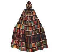 JIUTY Library Bookshelf Book Printing Masquerade,Adult Economic Hooded Cloak 57.8 Inches Long, Perfect For Halloween Parties,Dances
