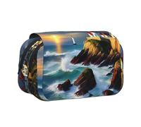 JIUTY Lighthouse Diamond Paint Printing Large Capacity Pen Pencil Case,Kids Stationery Bag with Double Layers for School,Office,College