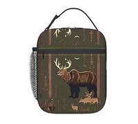 JIUTY Lodge Bear Deer Print Thermal Lunch Tote, Insulated Lunch Bag, Portable Cooler Bag with Secure Closure Carry