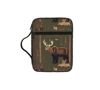 JIUTY Lodge Bear Deer Printed Bible Tote Bag with Sturdy Handle Protective Carrying Case for Church Worship & Pilgrimage