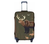 JIUTY Lodge Bear Deer Printing Large Suitcase Cover, Stretchable Suitcase Cover with Double-Sided Print, Keeps Luggage Closed