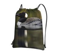 JIUTY Loon Nature Bird Print Zipper Closure Backpack, Drawstring Shoulder Bag, Compact Light for Workout and Sessions
