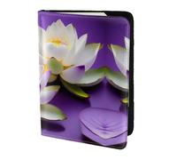 JIUTY Lotus Flower Purple Print Printing Passport Holder for Women Men,Cowhide Passport Travel Wallet, Travel Document Cover Accessories