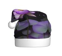 JIUTY Lotus Flower Purple Printing Unisex Santa Hat For Christmas Headwear Thicken Xmas Hats Stage Halloween Community