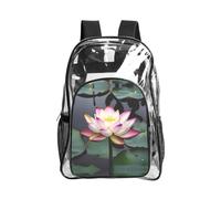 JIUTY Lotus Flower White Print Clear Security Backpack Pvc School Bookbag Travel Front Pocket Side Mesh Modern Utility