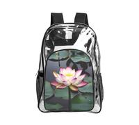 JIUTY Lotus Flower White Print Clear Security Backpack Pvc School Bookbag Travel Front Pocket Side Mesh Modern Utility