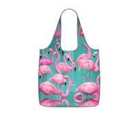 JIUTY Lovely Pink Flamingos Print Foldaway Reusable Shopping Carrier 25l Polyester Tote Grocery Travel Weekend Bag Gift Pick