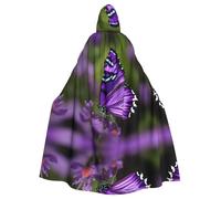 JIUTY Lovely Purple Butterfly Printing Masquerade,Adult Economic Hooded Cloak 57.8 Inches Long, Perfect For Halloween Parties,Dances